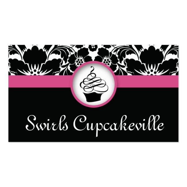 232 Cupcake Business Card Floral Damask Pink