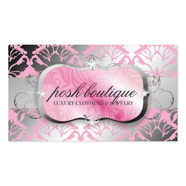 311-lavish Pink Plater & Damask Shimmer Posh Pink Business Card
