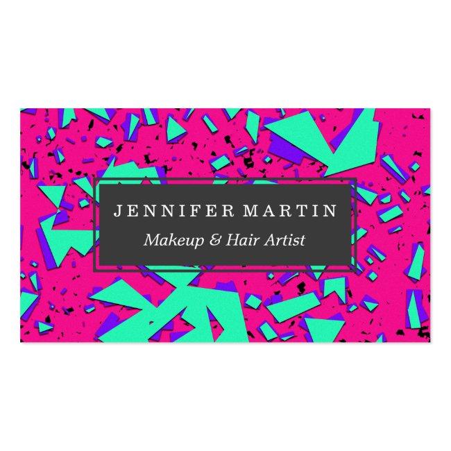 90s Teal And Pink Abstract Geometric Pattern Business Card
