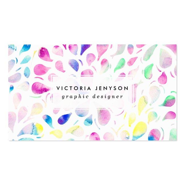 Abstract Colorful Watercolor Drops Pattern Business Card