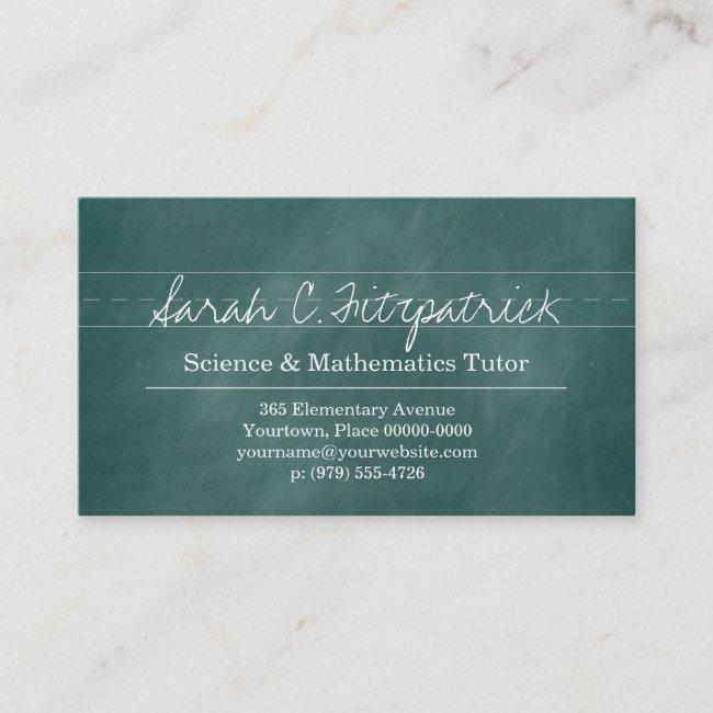 Aqua Chalkboard Teacher Tutor Business Card