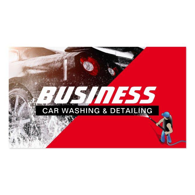 Auto Detailing Automotive Car Wash Red Cleaning Business Card