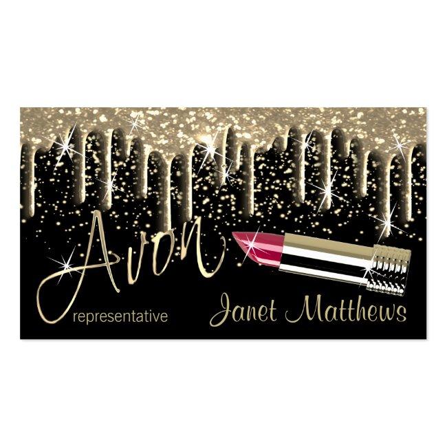 Avon- Black And Gold Drip Business Card