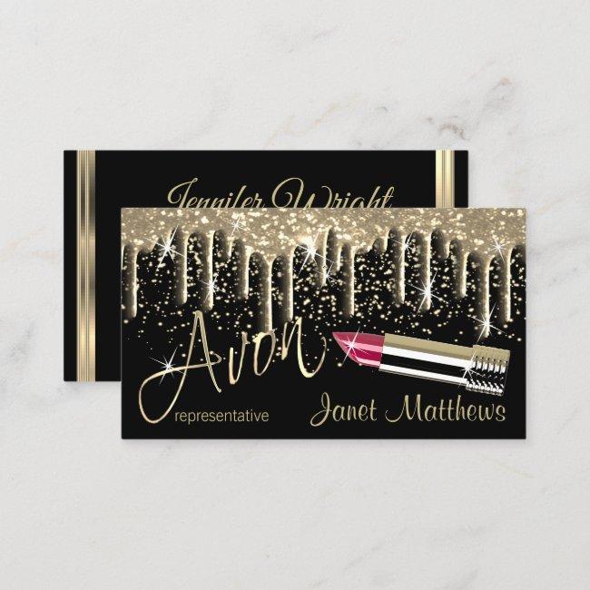Avon Representative - Black And Gold Drip Business Card