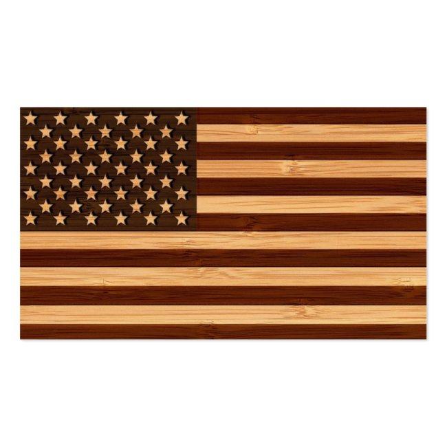 Bamboo Look & Engraved Vintage American Usa Flag Business Card