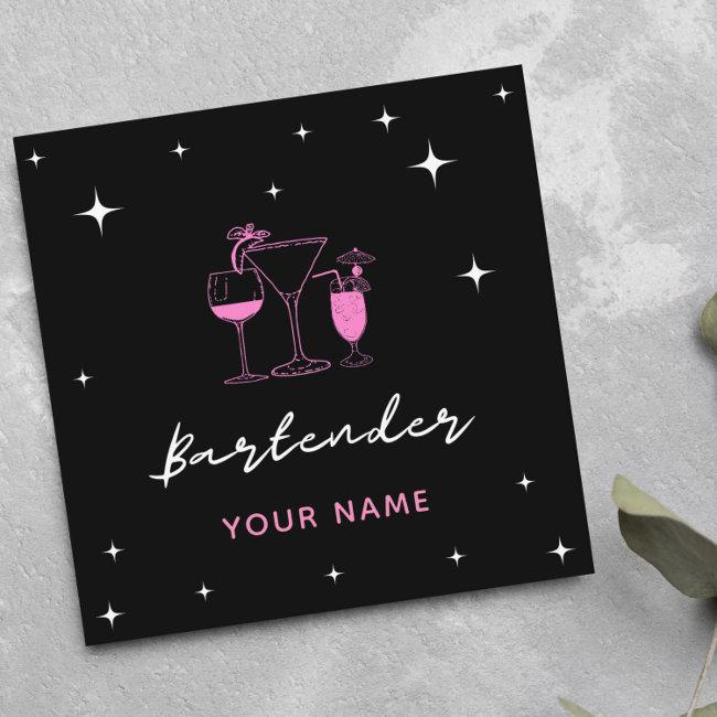 Bartender Glamorous Exotic Tropical Pink Cocktails Square Business Card