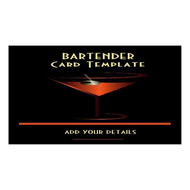 Bartender Red Metallic Cocktail Business Card
