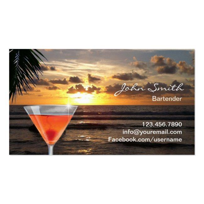 Bartender Tropical Sunset Beach Cocktail Business Card