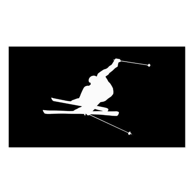 Black And White Downhill Skier Business Card