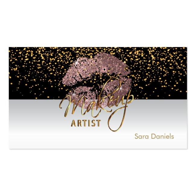 Black And White Satin Dusty Rose Lips Business Card