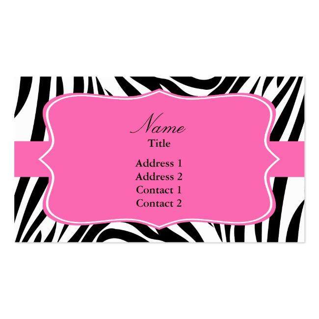 Black And White Zebra Print With Hot Pink Business Card Magnet