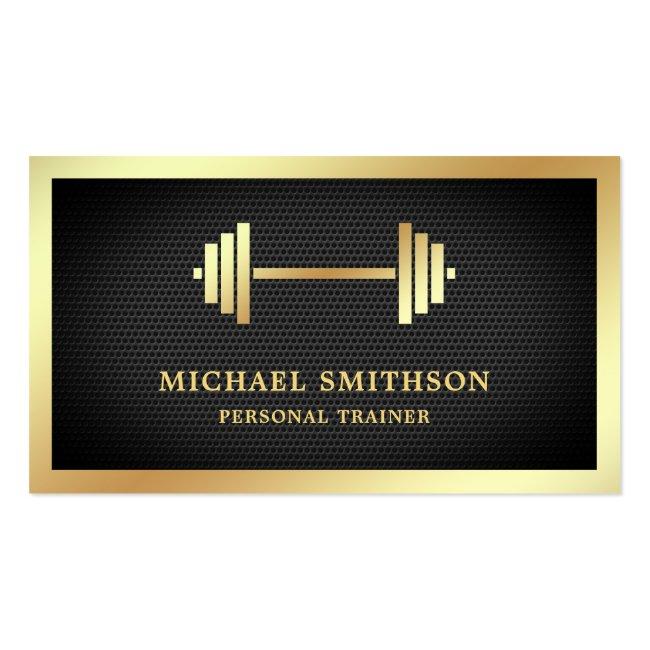 Black Mesh Gold Dumbbell Fitness Personal Trainer Business Card