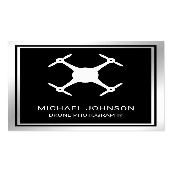 Black Metallic Steel Modern Drone Photography Square Business Card