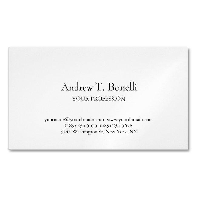 Black White Elegant Plain Simple Business Card Magnet