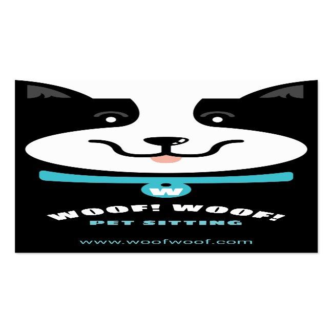 Black & White Happy Dog Pet Sitting & Grooming Business Card