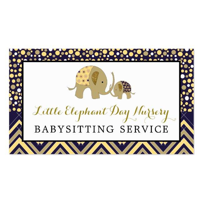 Blue Boho Elephant, Babysitter, Daycare, Nursery Business Card