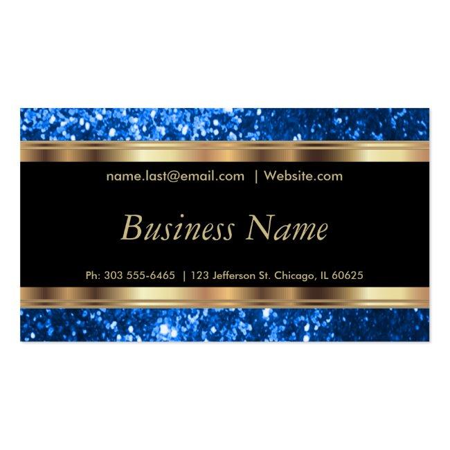 Blue Glitter And Elegant Gold Business Card