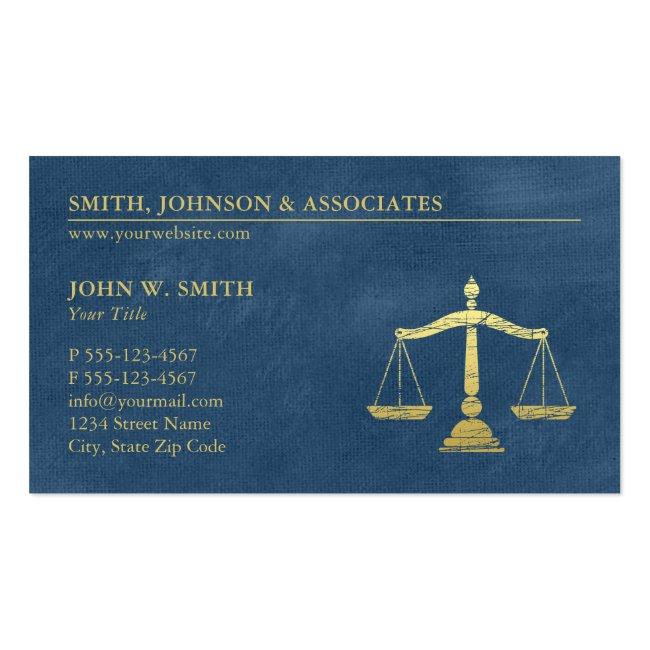 Blue Lawyer Scales Of Justice Gold Effect Canvas Business Card