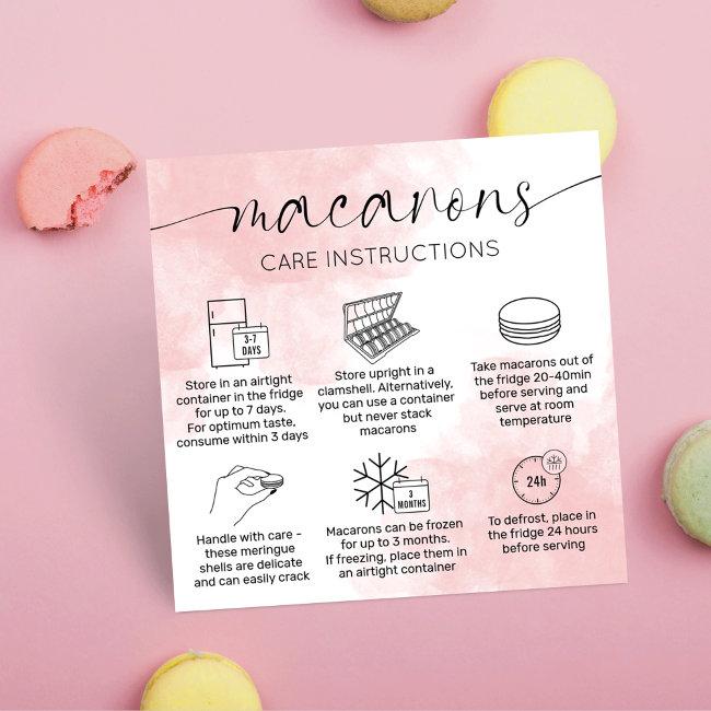 Blush Pink Watercolor Macarons Care Instructions Square Business Card