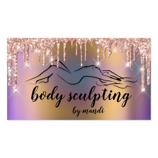 Body Sclupting Beauty Logo Glitter Drips Holograph Business Card