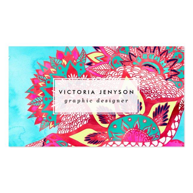 Bohemian Boho Red Blue Floral Paisley Pattern Business Card