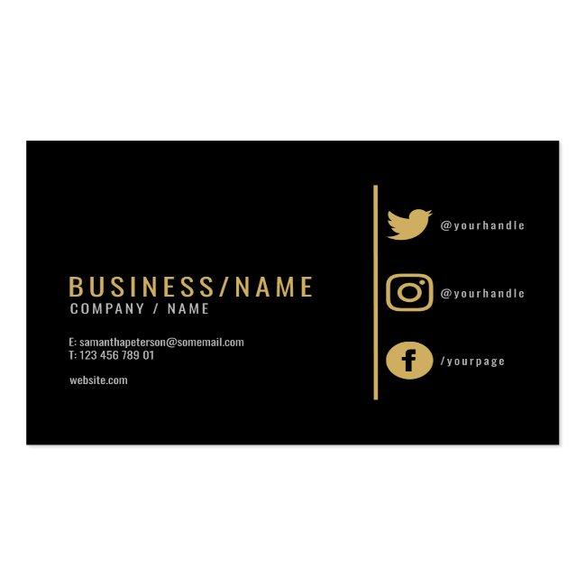Bold Black And Gold Social Media Business Card