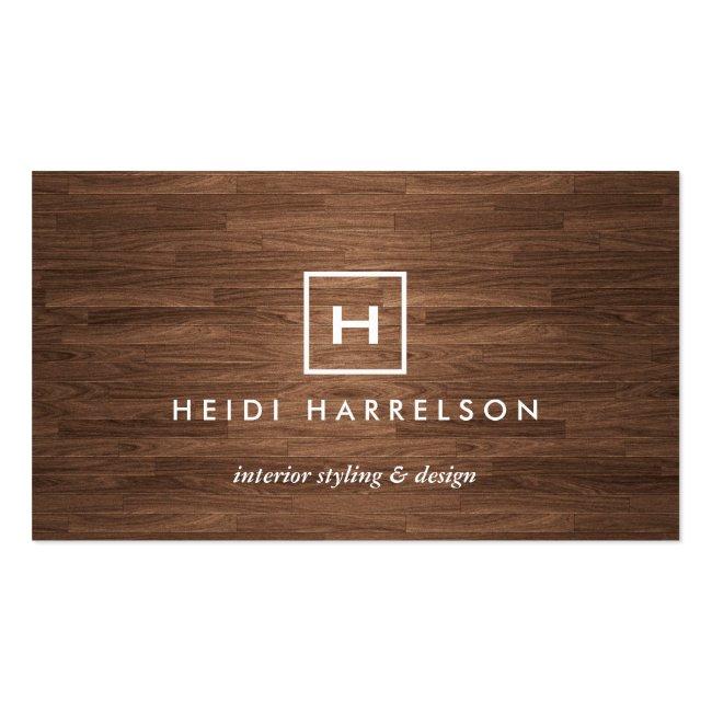 Box Logo With Your Initial/monogram Brown Wood Ii Business Card