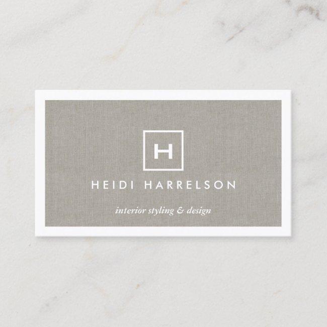 Box Logo With Your Initial/monogram On Khaki Linen Business Card