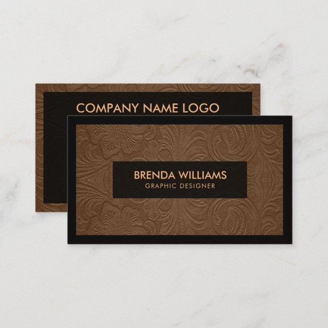 Brown Suede Leather Floral Pattern Business Card