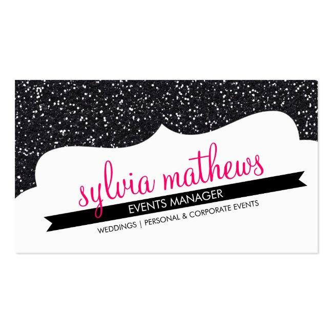 Business Card Stylish Glitter Sparkle Black Pink