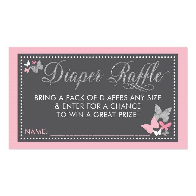 Butterfly Diaper Raffle Ticket, Pink Gray Business Card