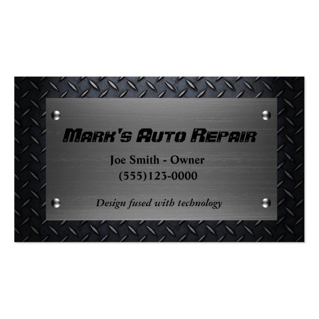 Car Auto Diamond Plate Mechanic Repair Service Business Card