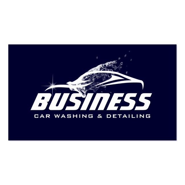 Car Washing Auto Detailing Automotive Navy Blue Business Card