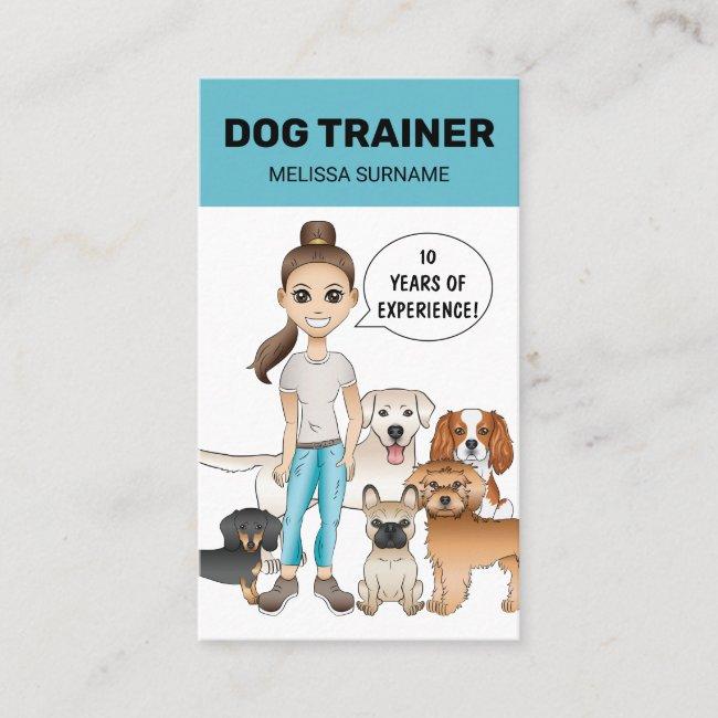 Cartoon Dogs And A Girl Personalizable Dog Trainer Business Card