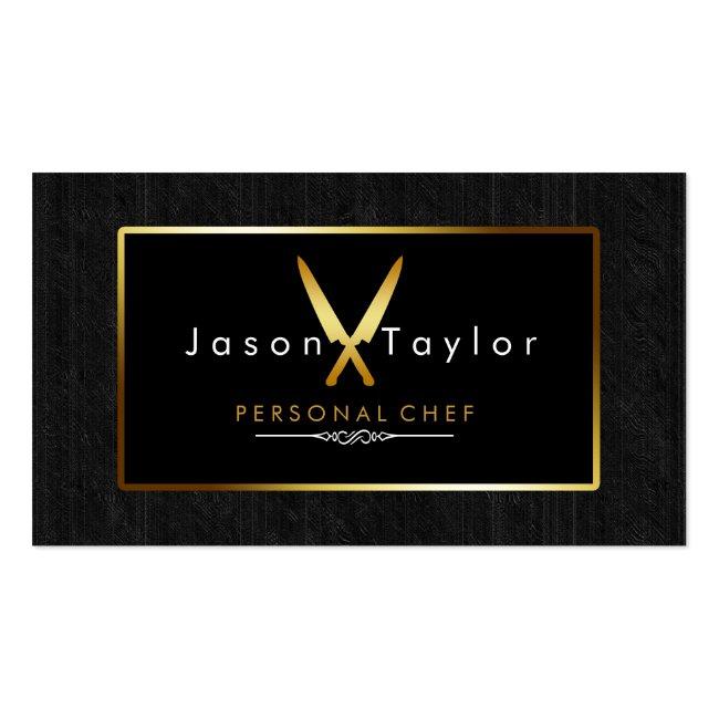 Catering Retro Black Wood Chef Gold Knife Crossed Business Card