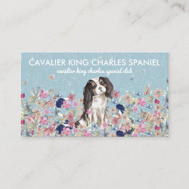 Cavalier King Charles Spaniel Dog Flower Pattern Business Card
