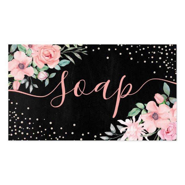 Chalkboard Pink Rose Pearl Handmade Soap Business Card