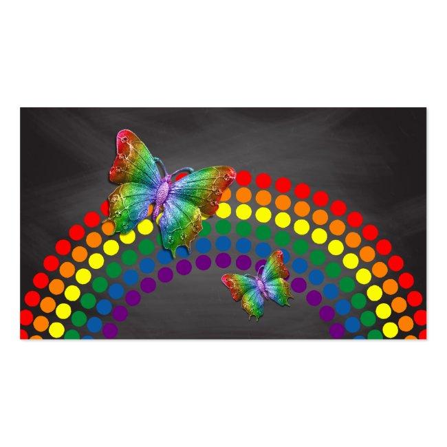 Chalkboard School Teacher | Rainbow Butterflies Business Card