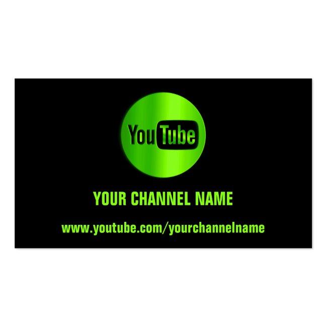 Channel Name Youtuber Logo Qr Code Black Green  Business Card
