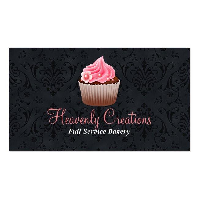 Chic Damask And Cupcake Bakery Business Card
