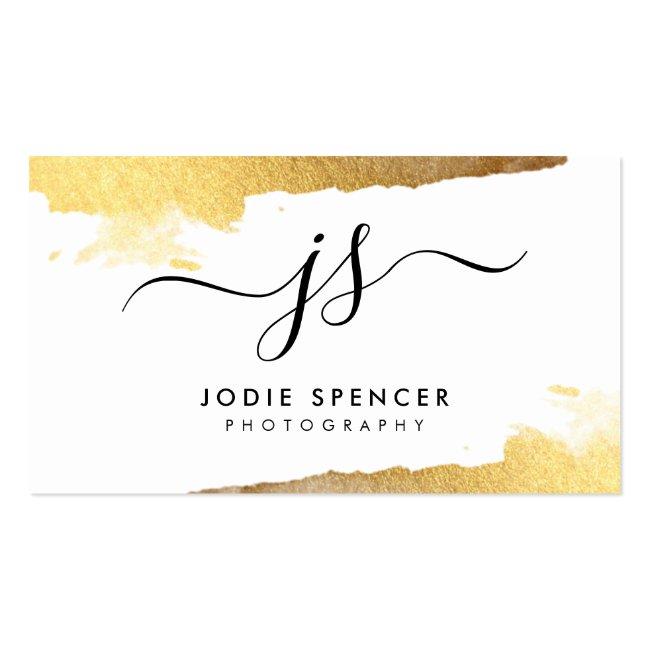 Chic Logo Luxury Pretty Initial Gold Brushed Ink Business Card