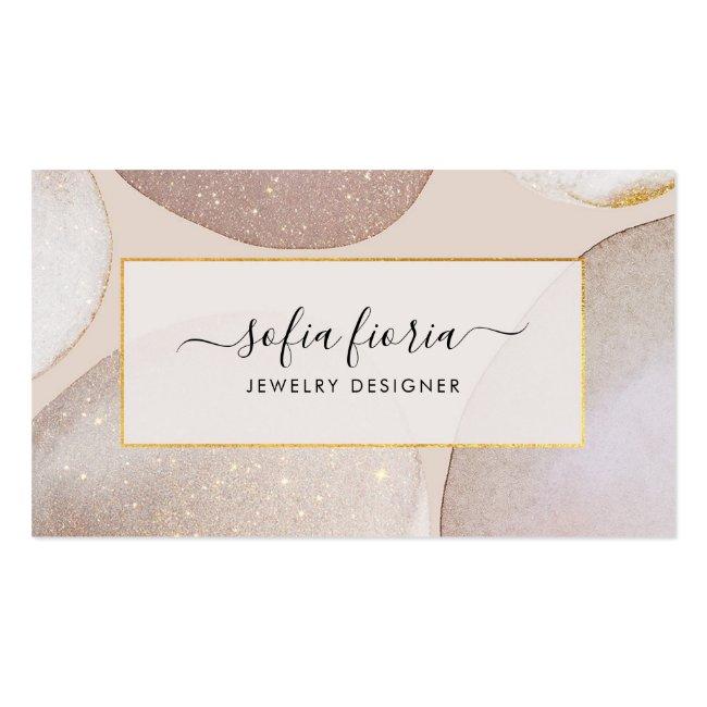 Chic Modern Blush Gold Glitter Jewelry Business Card