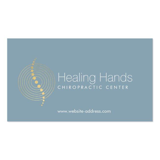 Chiropractic Abstract Gold Circles Logo On Blue Business Card
