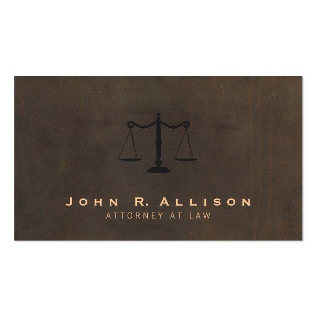 Classic Justice Scale Brown Leather Look Attorney Business Card