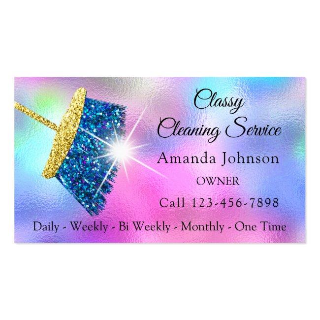 Classy Cleaning Service Maid Gold Blue Ocean Pink Business Card