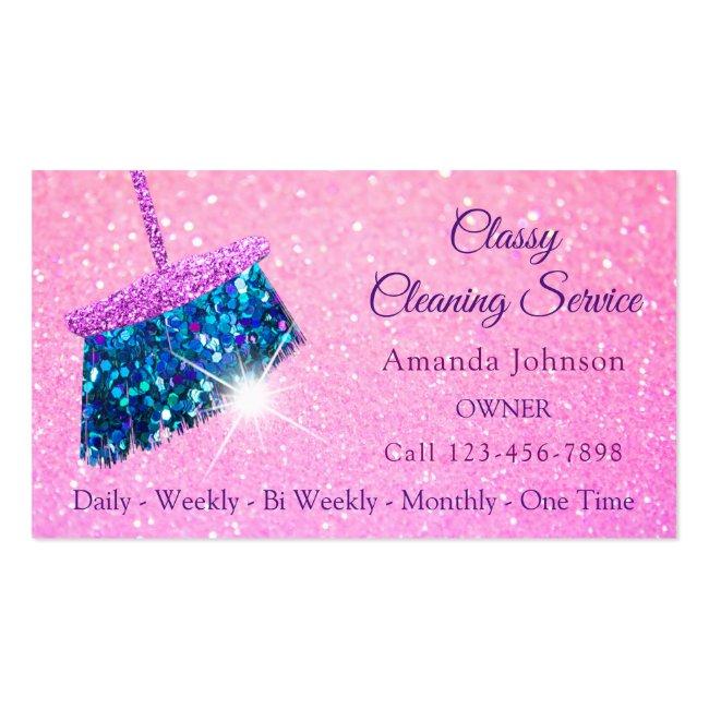 Classy Cleaning Services Pink Spark Glitter Business Card