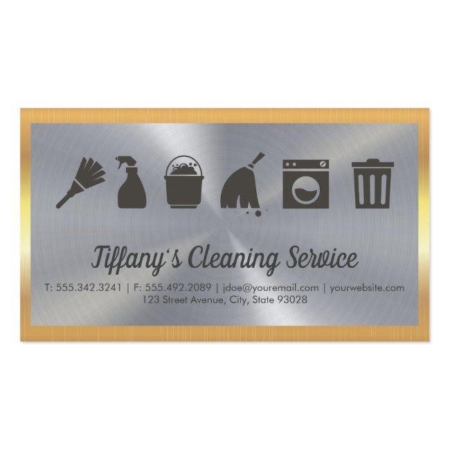 Cleaning Service | Maid Supplies | Gold Border Business Card Magnet