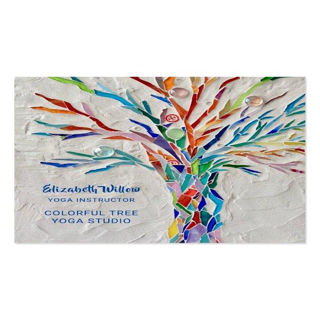 Colorful Mosaic Tree Yoga Studio Square Business Card