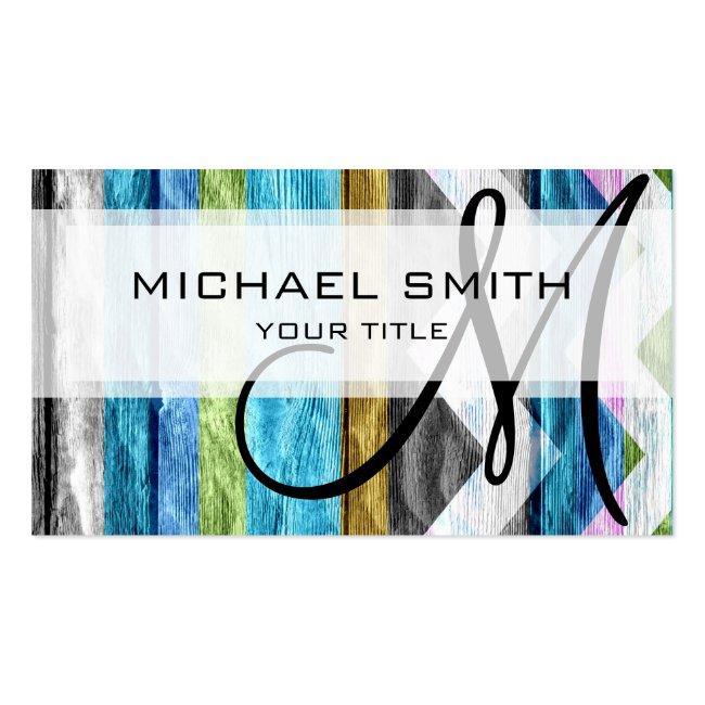 Colorful Wood Chevron Pattern #6 Business Card