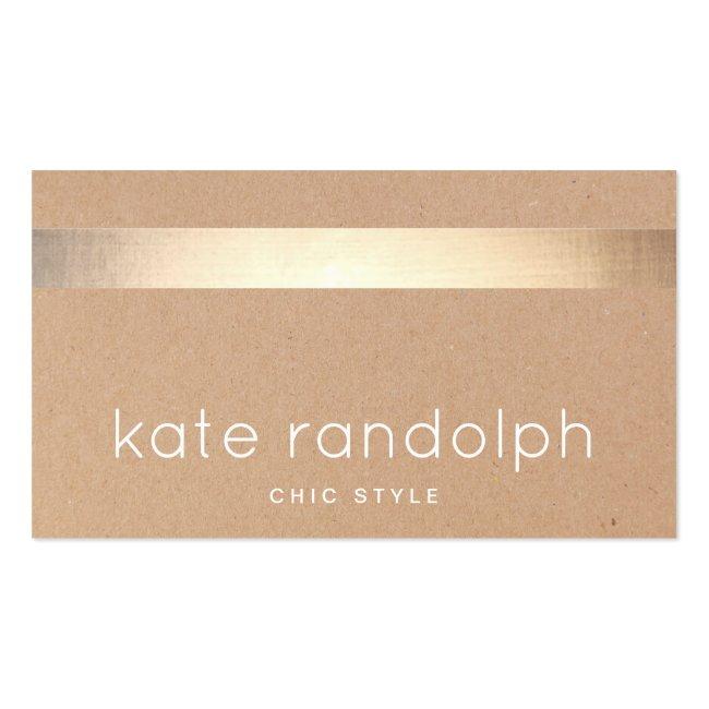 Cool Gold Striped Kraft Tan Cardboard Business Card